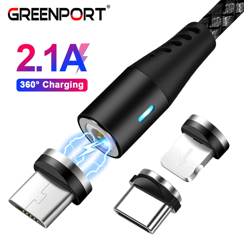 Круглый Магнитный кабель GREENPORT Micro USB Type-C для iphone xs max Samsung S8 S9 зарядное устройство