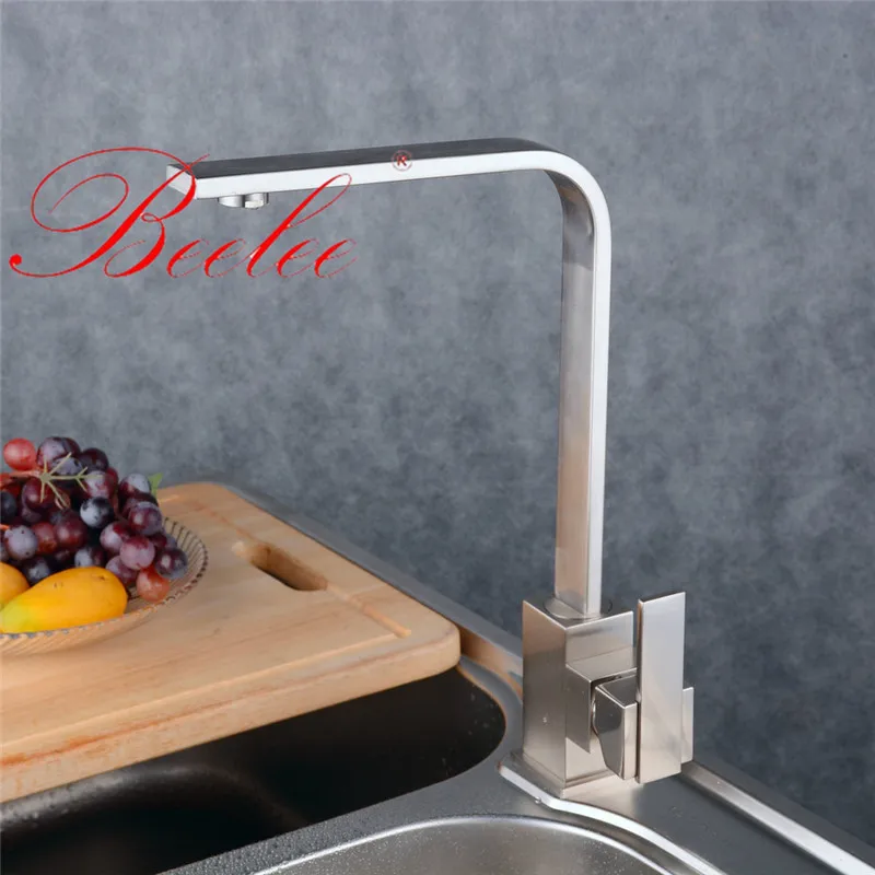 Beelee кухонный кран скандинавский никель/хром универсальный на бортике смеситель