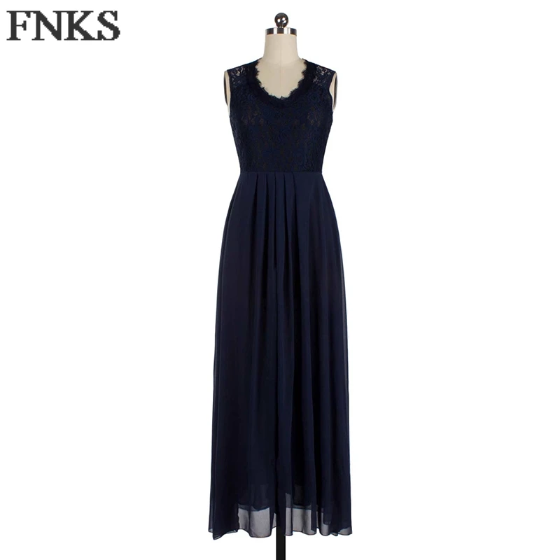 Дешевые Темно-Синий Вечерние Платья Длинные Кружева Рукавом Элегантный Шифон