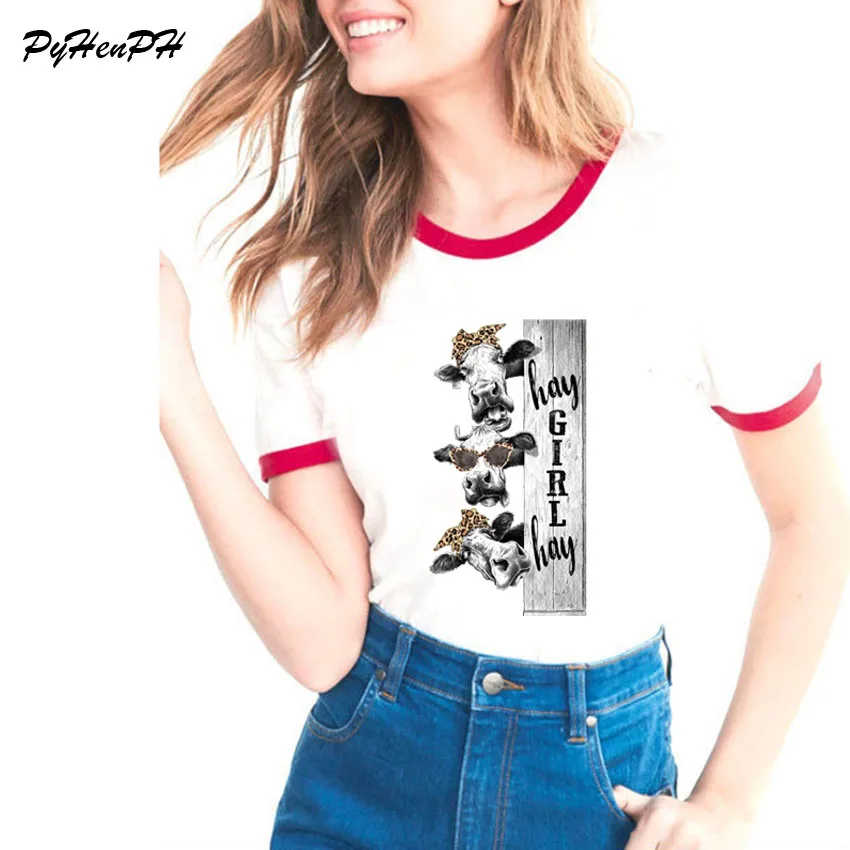 Новинка, модная брендовая футболка для женщин, Hay Girl, Hay Cow/Goat, футболка с принтом, Femme, Забавные футболки, Корейская одежда Tumblr