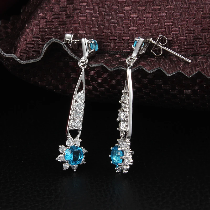 Elegant Long Earring For Wedding Party Top Quality AAA Blue Cubic Zirconia Chandelier Earrings Women | Dangle