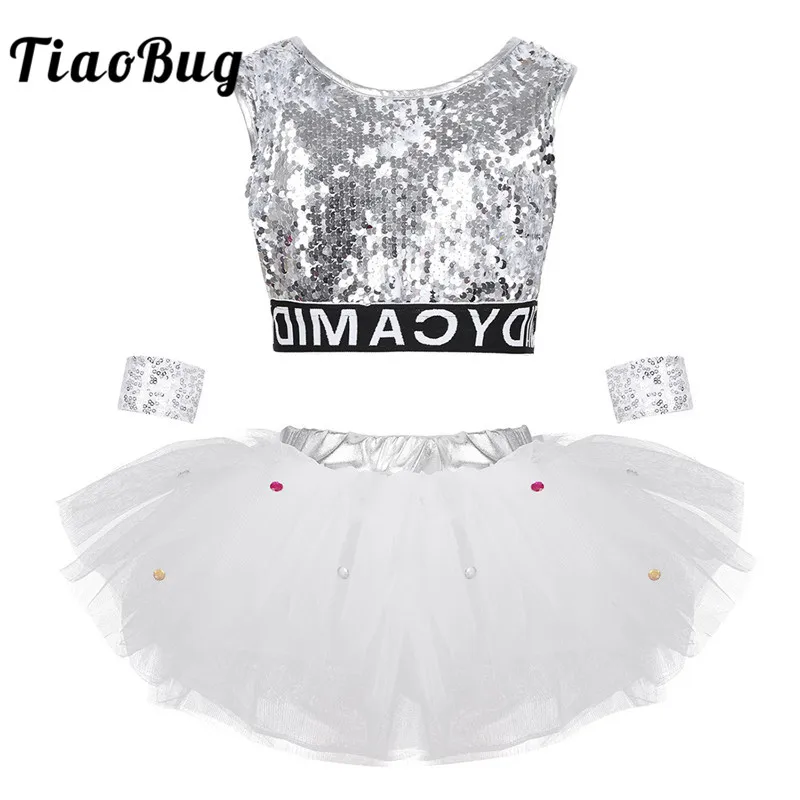 TiaoBug/Детский комплект для девочек с блестками металлический танцевальный