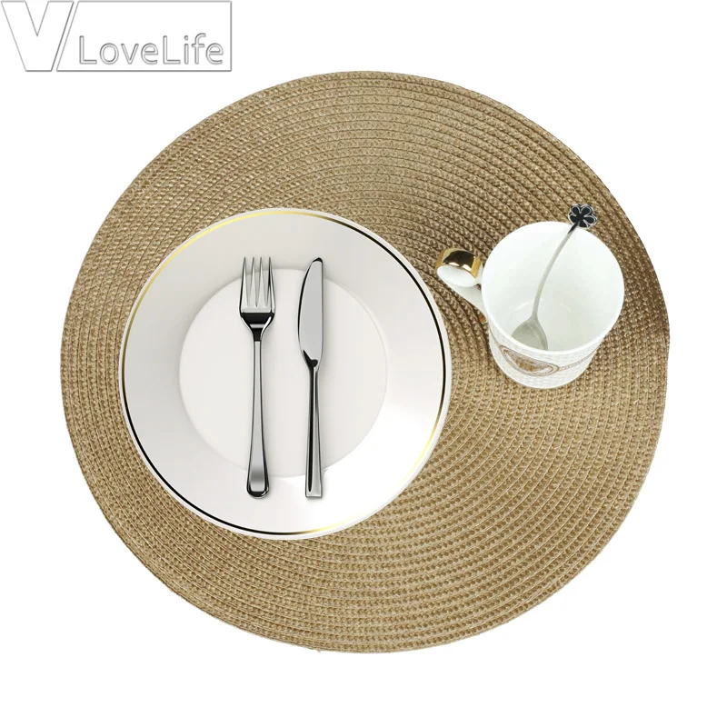 Table Round Placemat Weave PP Dining Napkin Mats Bowl Pad Hotel Cutlery Table Decoration Tray Mat Braided Style Placemat