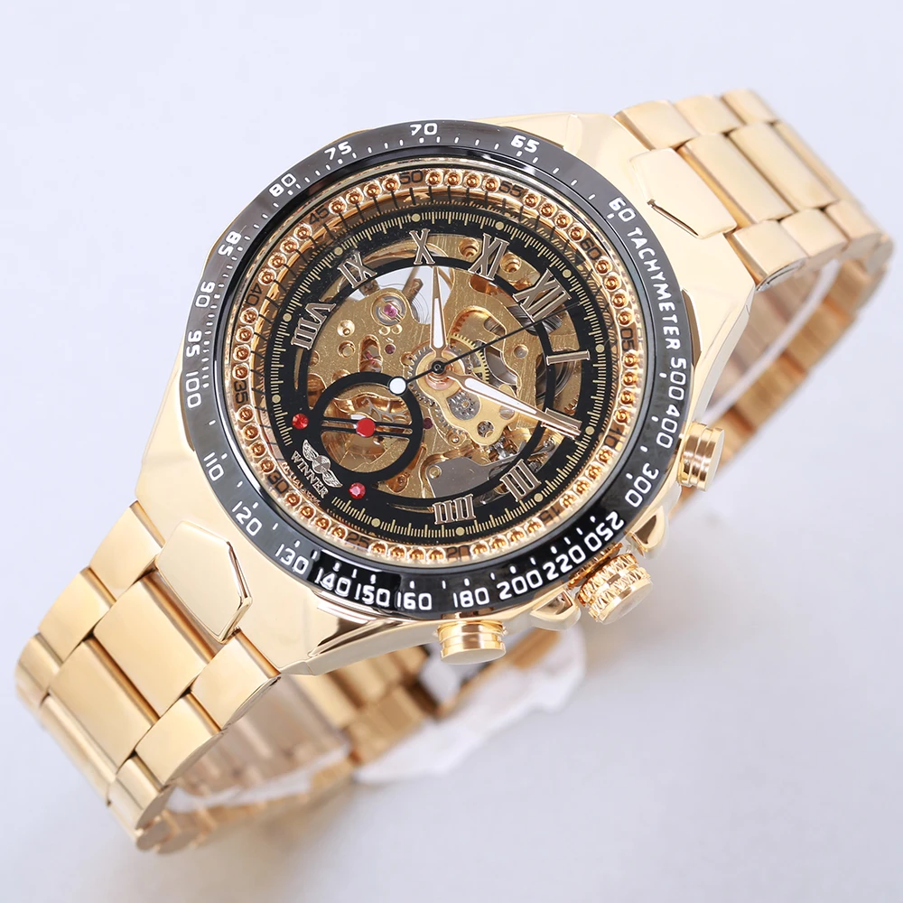 Часы наручные Winner Мужские автоматические спортивные дизайнерские золотистые