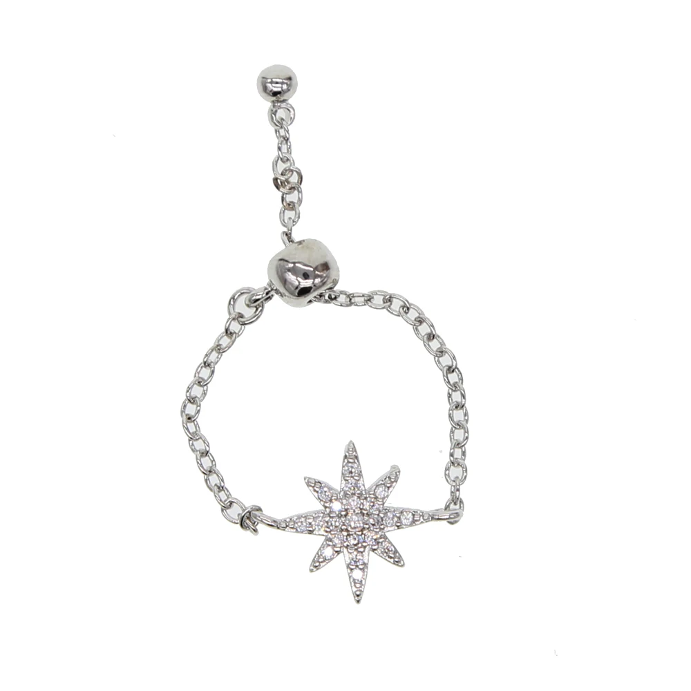 

micro pave cz sparking bling star north star charm adjust chain band fashion trendy women rings