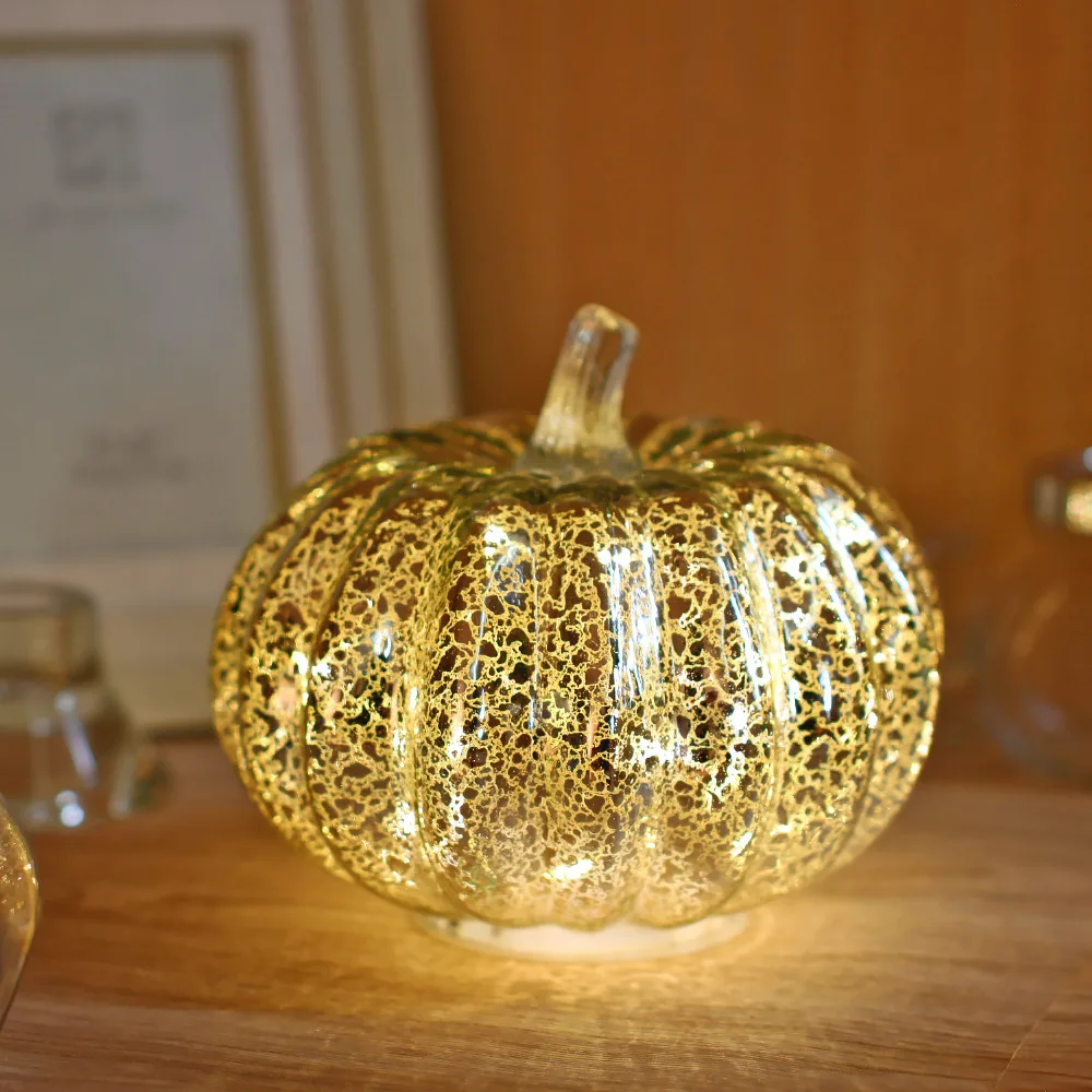 

GiveU Mercury Glass Pumpkin Flameless Candle for Halloween and Thanksgiving Decor, Led light with Timer,Silver