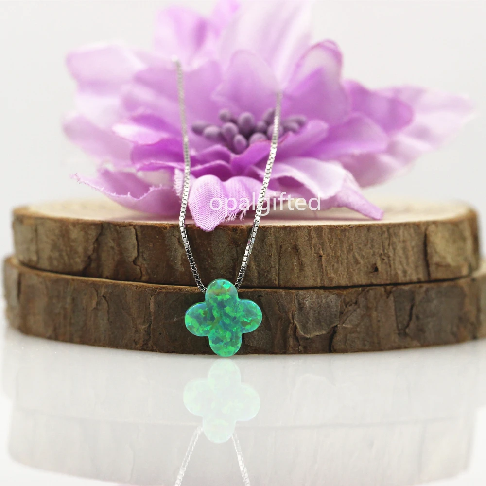 (1 шт./лот) синтетическое ожерелье из опала с зеленым четырехлистным клевером op11