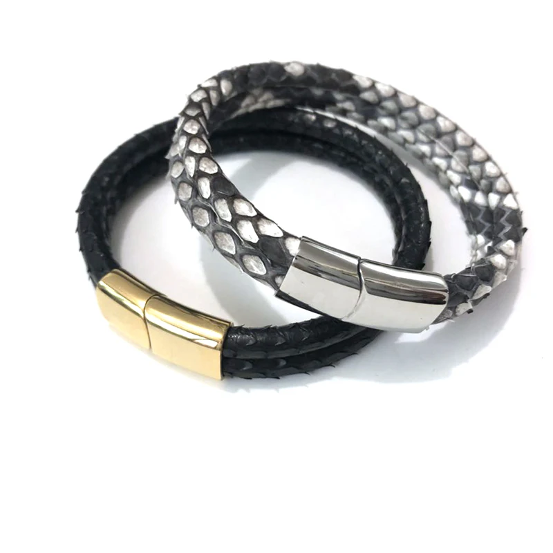 Прямая поставка 5 мм браслет из натуральной кожи питона с пряжкой нержавеющей