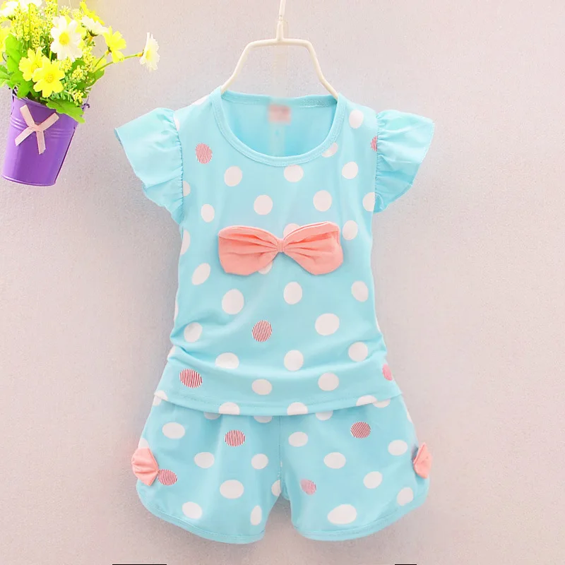 Xemonale 2018 Infant clothes toddler children summer baby girls clothing sets stripe dots 2pcs bow set | Детская одежда и обувь