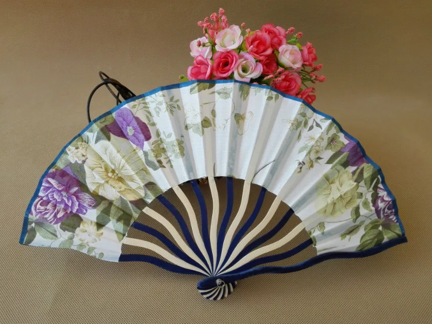 Free Shipping 100pcs/lot flower design silk fabric fan Chinese style bamboo hand as souvenirs and wedding gift favor | Дом и сад