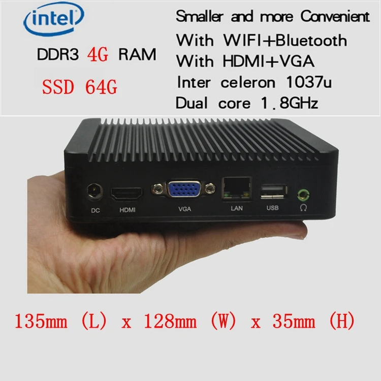 

Promotional Mini PC RAM 4G SSD 64G With Wifi HTPC NANO3.5 Industrial Vehicle Terminal Dual Core Celeron 1037U