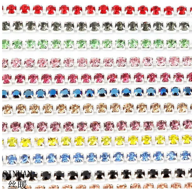 SS6 SS8 SS10 SS12 красочные класса AAA strass цепи rhinestone rolls 10 ярдов/рулон diy свадебная отделка