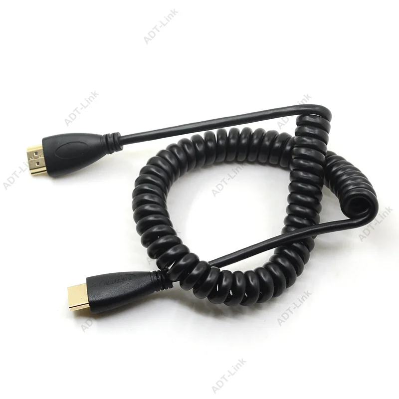 Эластичная спиральная пружина HDMI кабель папа-папа V1.4 1080P 3D чистая медь HDMI левый и правый угловой Кабо 0,6 м-2,0 м