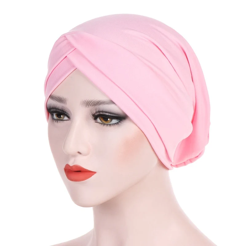 

New Arrival Fashion Women Polyester Muslim Stretch Turban Hat Chemo Cap Hair Loss Head Scarf Wrap Cap High Quality Hot Sale