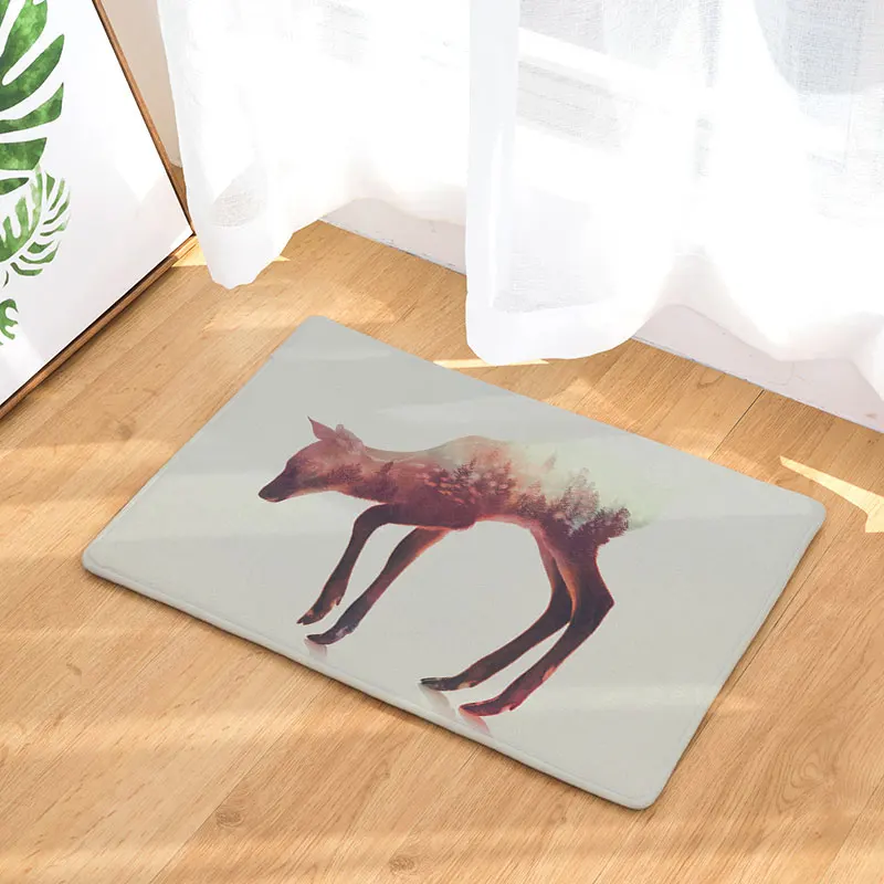 DecorUhome Anti-Slip Водонепроницаемые Двери Коврик Животных Лес Олень Живописные Ковры