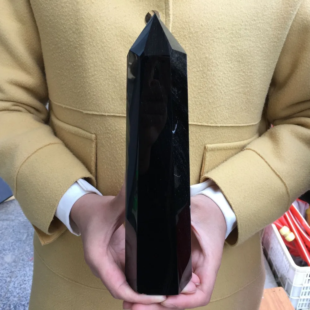 

Big size Natural Black obsidian obelisk quartz crystal wand point healing 1pc 7.8"-9.8"