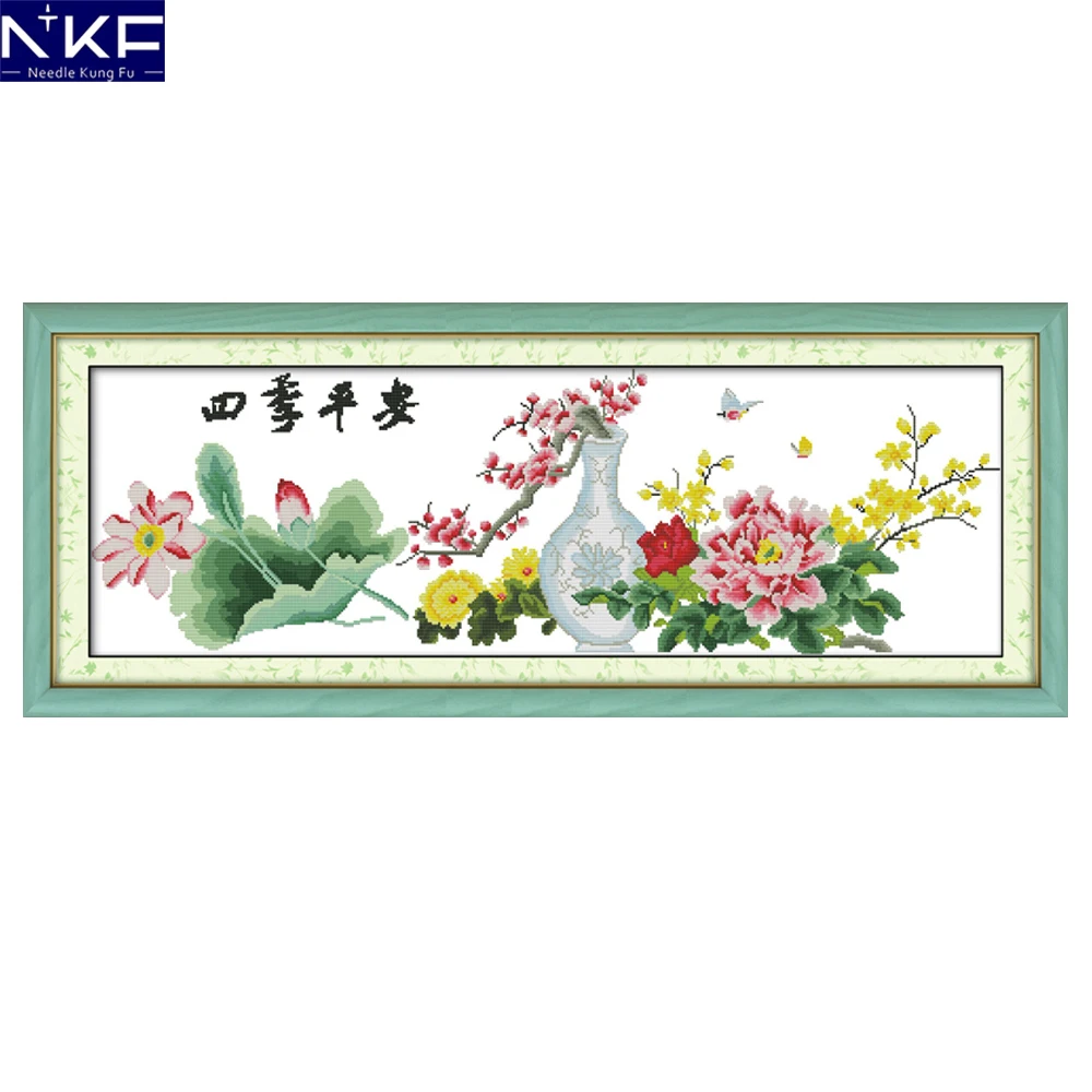 NKF Peace In Seasons Stamped Cross Stitch Embroidery 11CT 14CT DIY Needlework Chinese Kits Painting for Home Decor | Дом и сад