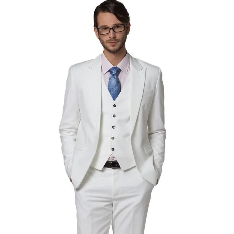 Элегантный белый Жених костюмы с остроконечным лацканом Slim Fit Cool Best Man Мужские для