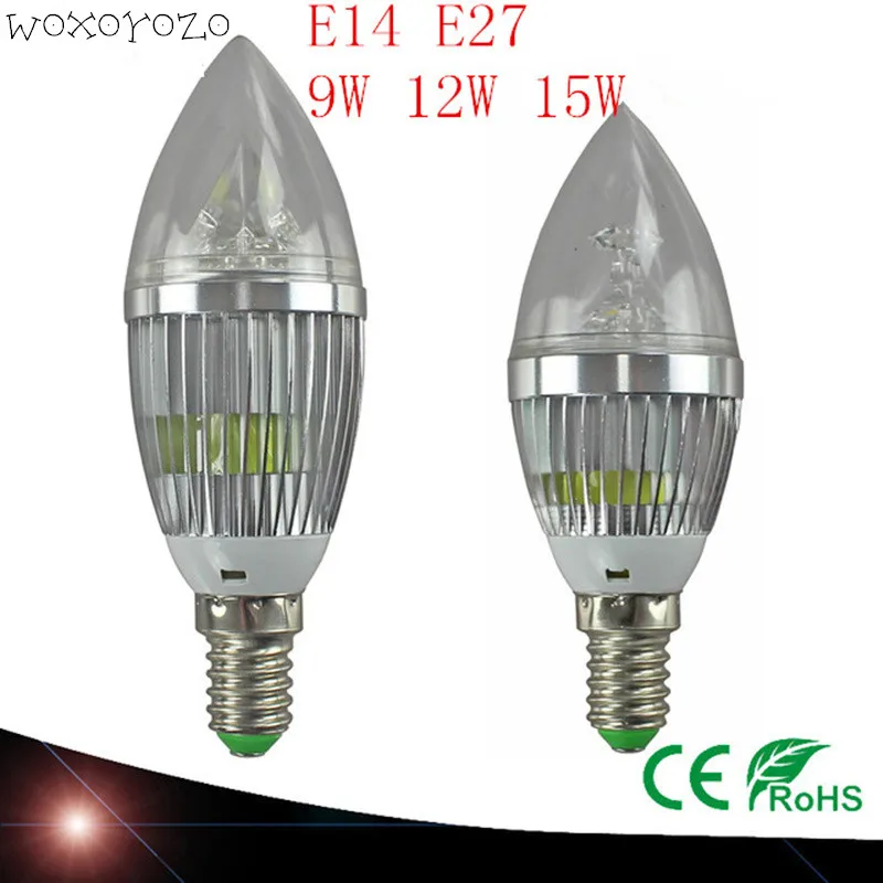 

30pcs BY DHL LED Candle Light Bulb CREE LED E14 E27 9W 12W 15W LED bulb Lights LED Spot Light Dimmable 110V 220V