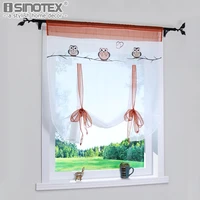 roman curtain cute owl printing sheer window curtain for kitchen living room voile screening drape panel with belt 1 pcslot