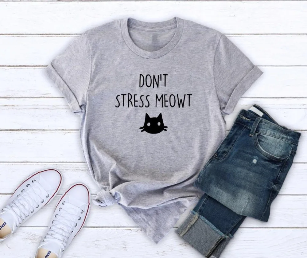 Женская хлопковая футболка с надписью Don't stress meowt cat lover Повседневная забавная