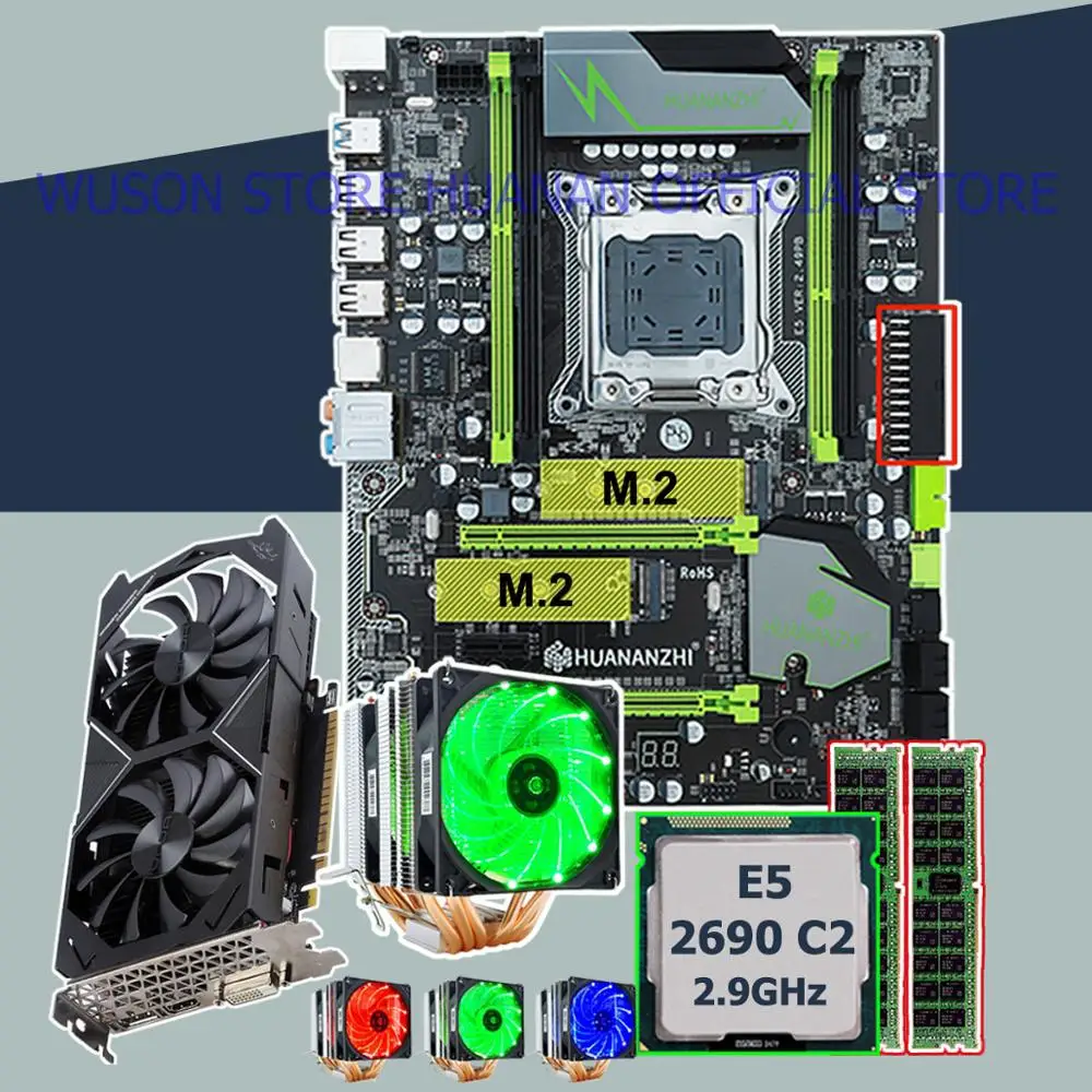 Материнская плата с двумя M.2 слот HUANANZHI X79 Pro Материнская плата с Процессор Xeon E5 2690 2,9 ГГц Оперативная память 16G(2*8G) видеокарта GTX1050Ti 4G