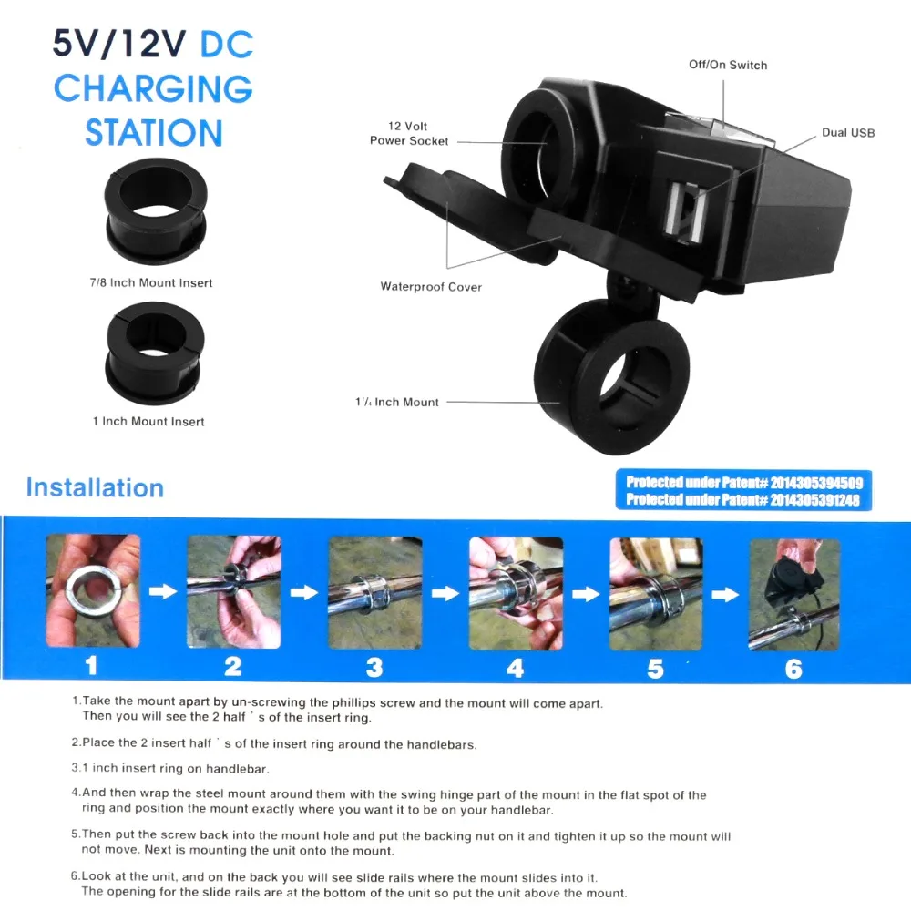 12V водонепроницаемый мотоцикл двойной USB разъем питания зарядное устройство