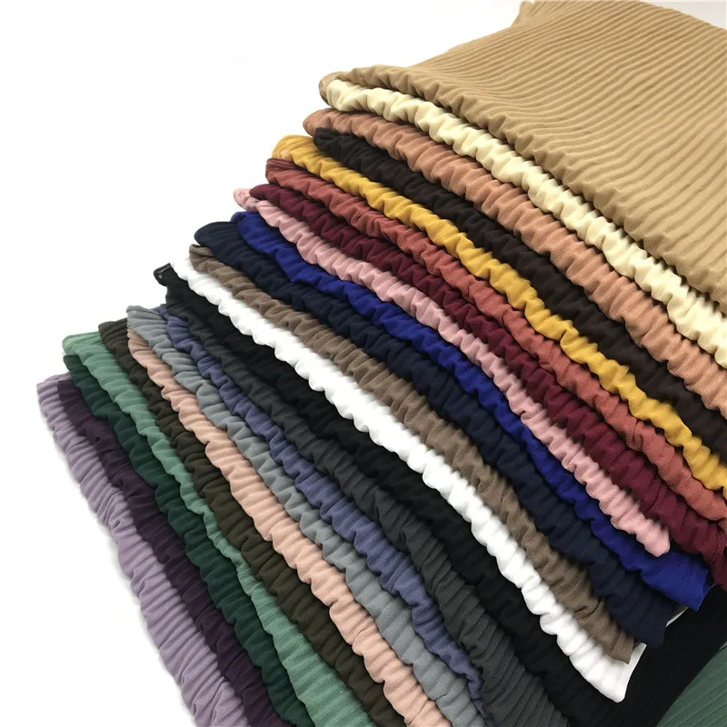 

Malaysia natural wrinkle scarf HIJABS monochrome chiffon mulim headband new material breathable pleated female solid color shawl