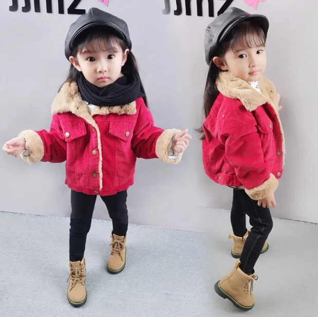 

Baby plus cotton jacket 2017 new winter girl corduroy thickening warm 5 Korean version of the clothes 3-4 years old