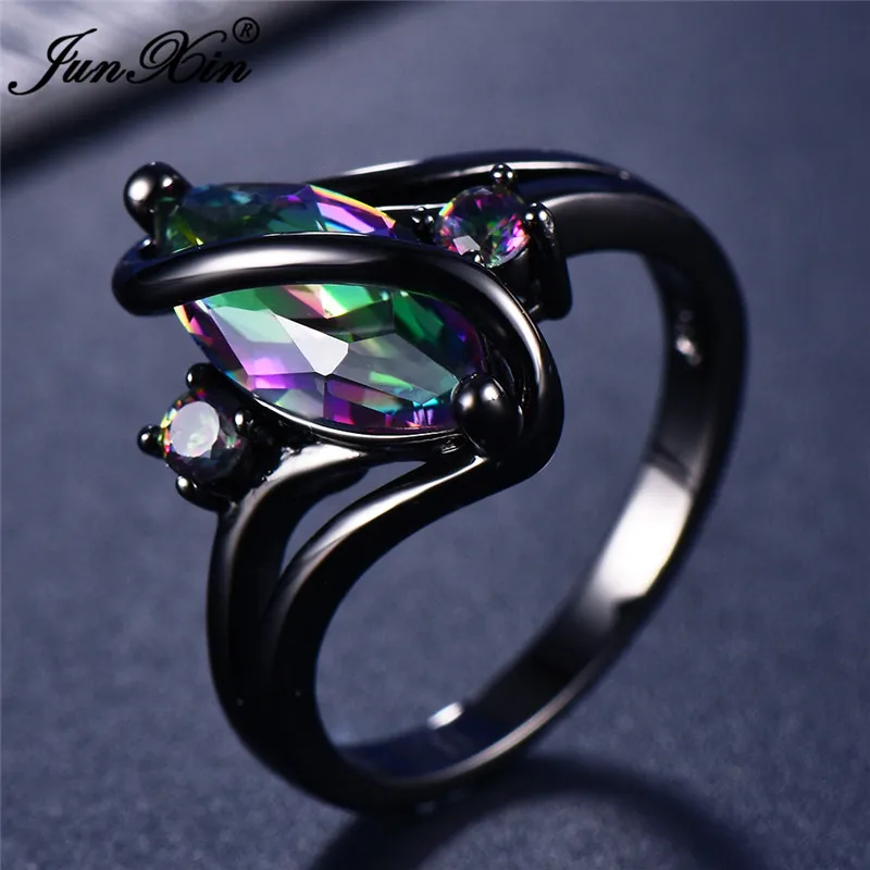 Rainbow 01 12 цветов, уникальное кольцо для девушек и женщин с радугой, 14 к, Черное золото, ювелирное изделие в богемном стиле, винтажное обручальное кольцо для женщин - Цвет основного камня: Rainbow 01