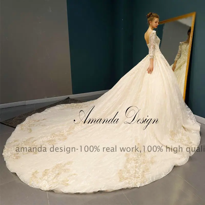 Amanda Design vestidos de noiva princesa кружевная Апликация бальное платье с длинным рукавом свадебное платье