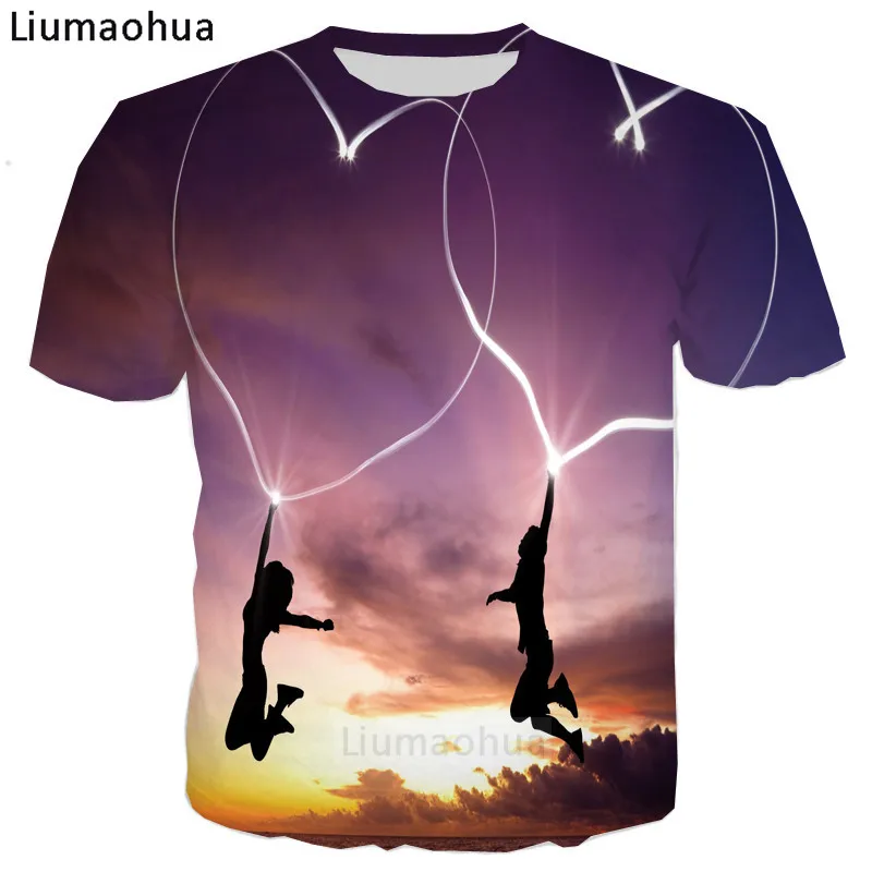 

Liumaohua Lovers'T-shirts 3D Printing Characters with Peach Hearts in the Sunset