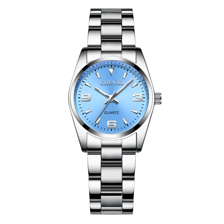 Light Blue CHENXI модные часы с розовым циферблатом для женщин высококачественные кварцевые часы элегантное платье женские наручные часы из нержавеющей стали xfcs - Цвет: Light Blue
