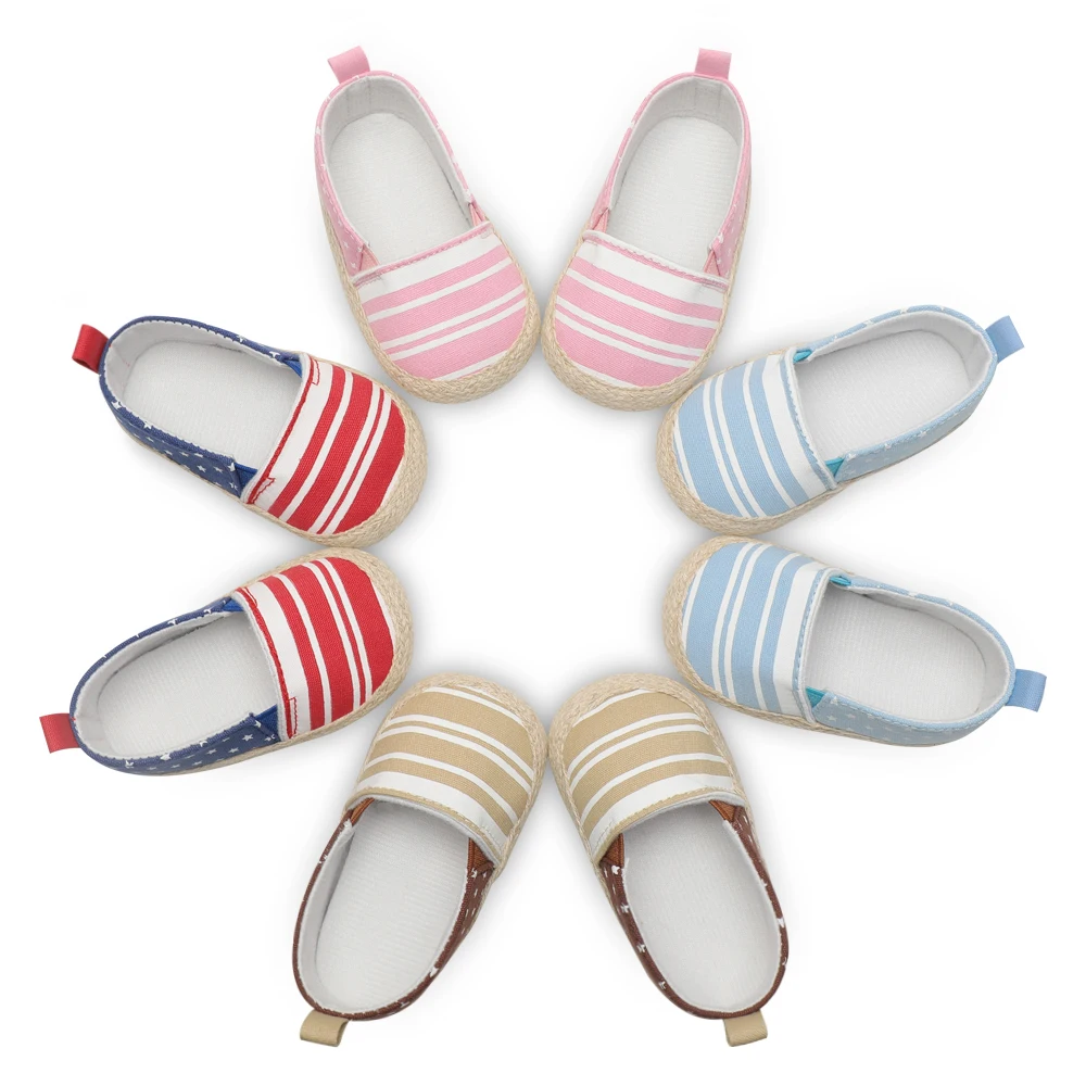 Новорожденные мокасины без различия пола полосатые обувь первых шагов девочек мальчиков маленькая звезда 4 цвета лето.