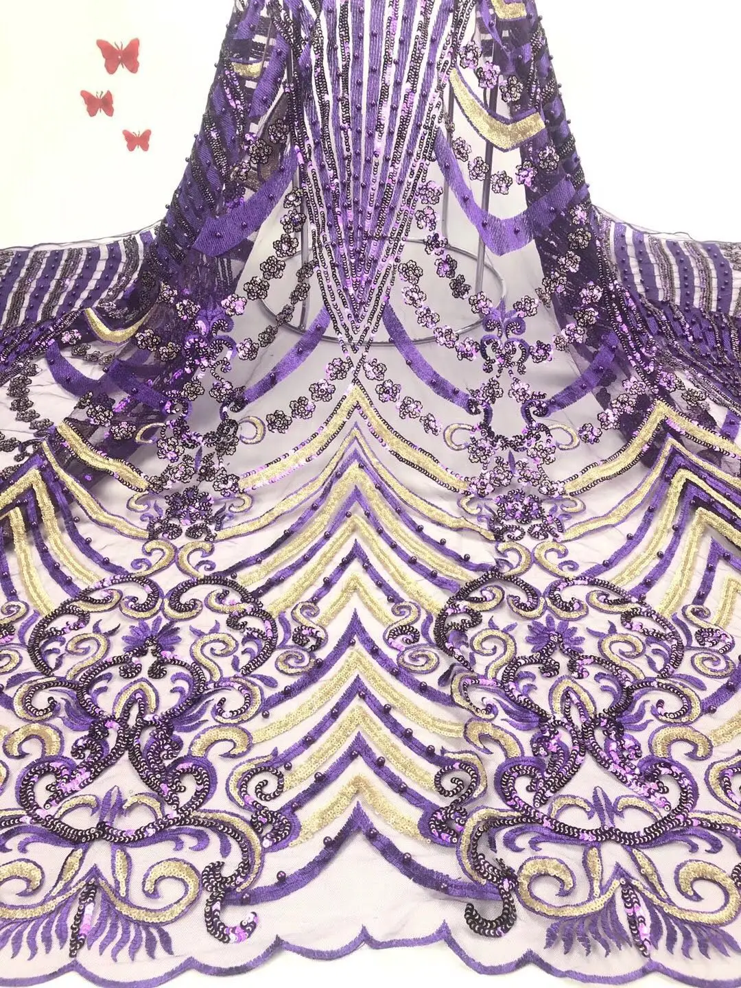 

African sequins lace fabric 2019 high quality lace material Nigerian tulle lace fabric gold French net lace fabric FJ3299