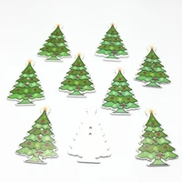 300pcs 35x25mm wood green christmas tree buttons embellishments scrapbooking xtmas crafts sewing 2 holes button