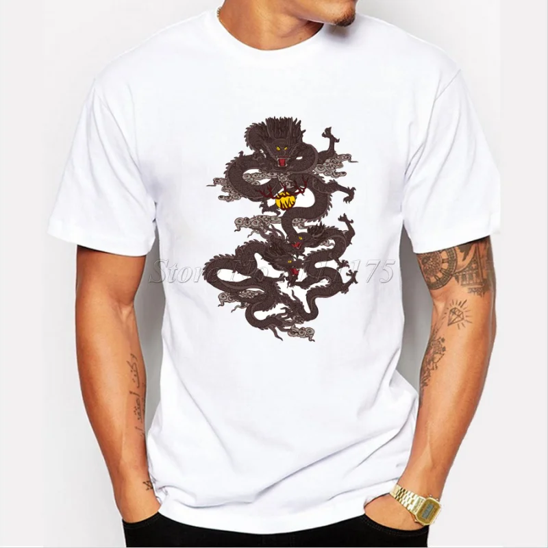 Мужская футболка с принтом китайского Dragon популярные хипстерские Топы коротким