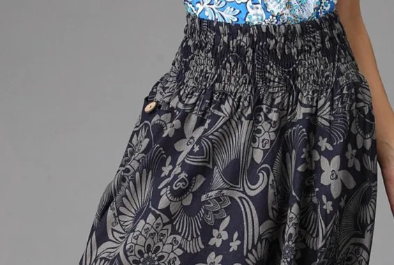 Летние штаны в национальном стиле с большим шаговым швом хлопковые широким