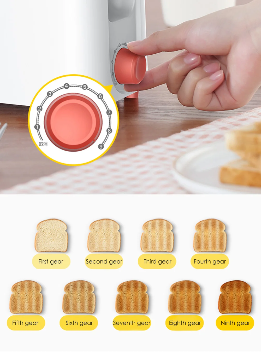 Deerma Automatic Electric Bread Baking Machine Toaster Breakfast Toast Sandwich Maker 9 Gears Adjustable Household Home
