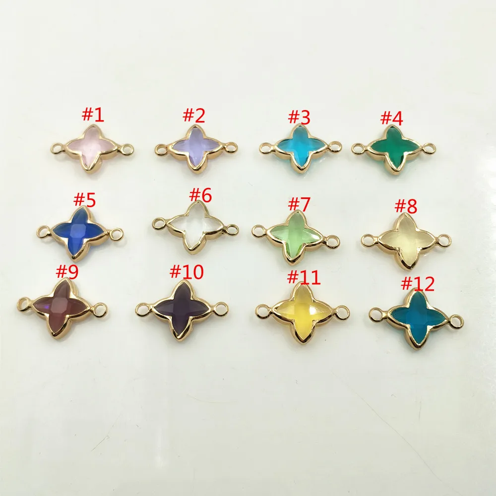 12 шт./лот цветов камень-талисман с двумя медными петлями подвески из клевера по