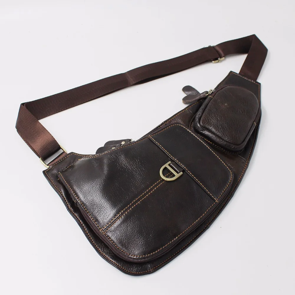 

Men Genuine Leather Sling Chest Day Back Pack First Layer Cowhide Cross Body Bags Vintage Shoulder Messenger Casual Travel Bag