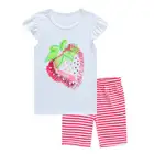 Пижамный комплект для девочек, хлопковая футболка с коротким рукавом и принтом клубники + шорты, S102
