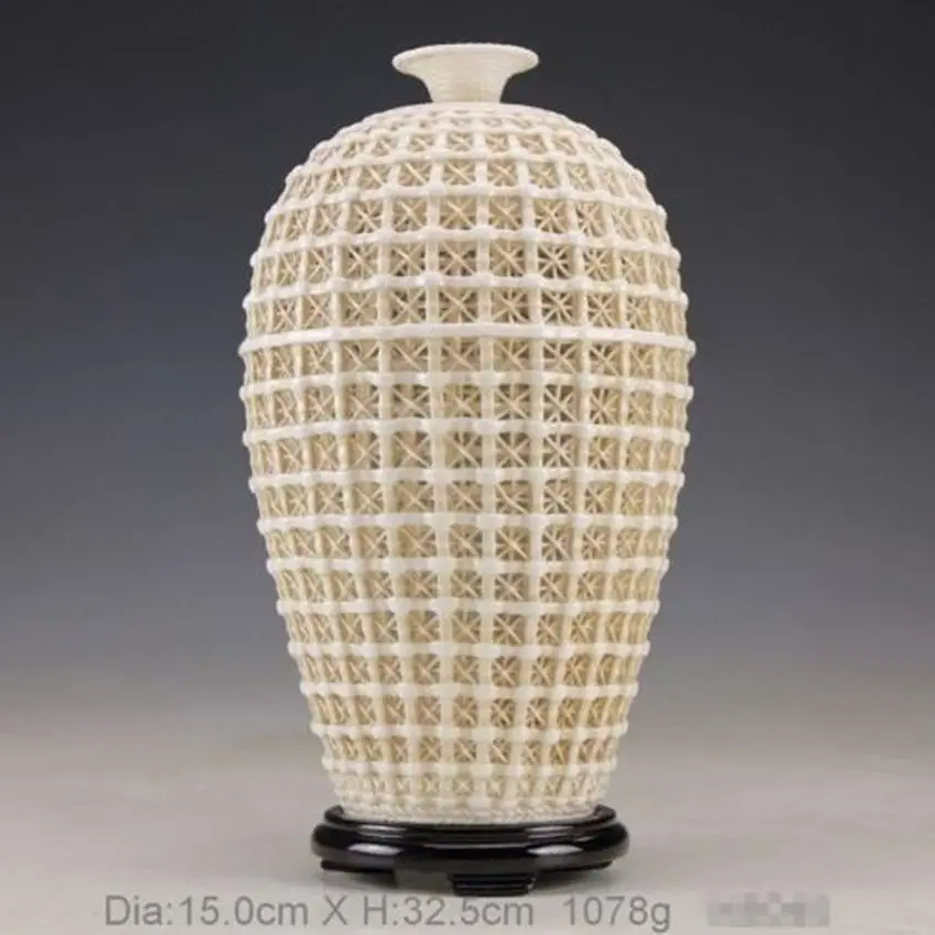 

Exquisite Vintage Handwork Chinese Dehua White Porcelain Hollow-out Ornament Vase