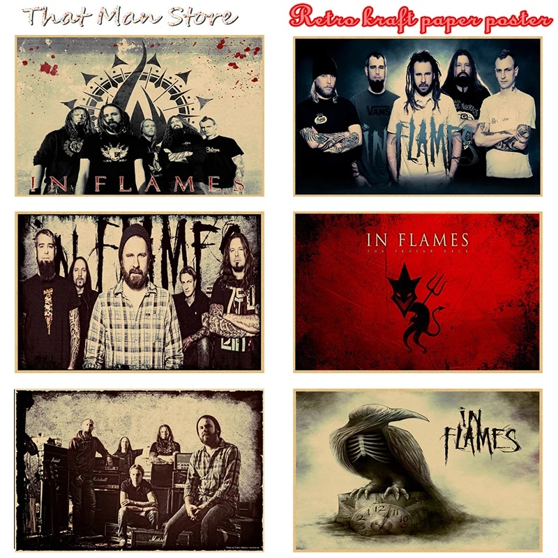 In Flames винтажный Ретро рок группа музыкальная гитара матовый крафт бумажный