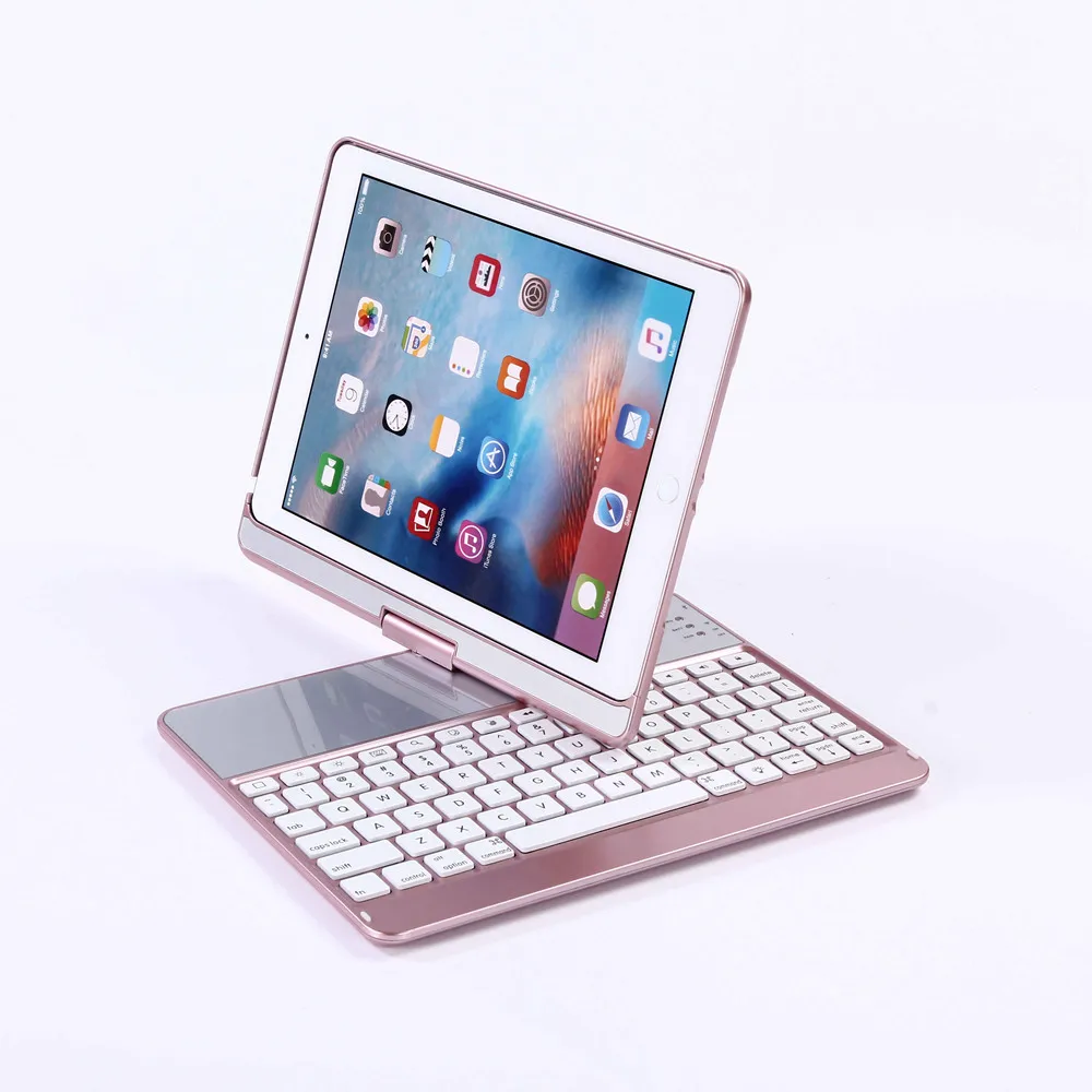Для iPad 9,7 360 градусов вращения беспроводной Bluetooth русский/Иврит/Испанский Клавиатура чехол с 7 цветов светодиодный подсветка
