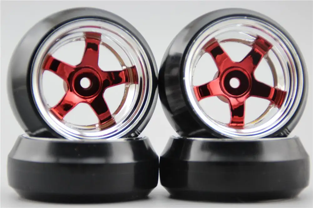 4 шт. RC 1/10 жесткая дрифтерная шина Флекс W5S4CR 6 мм (хром + красная картина) подходит