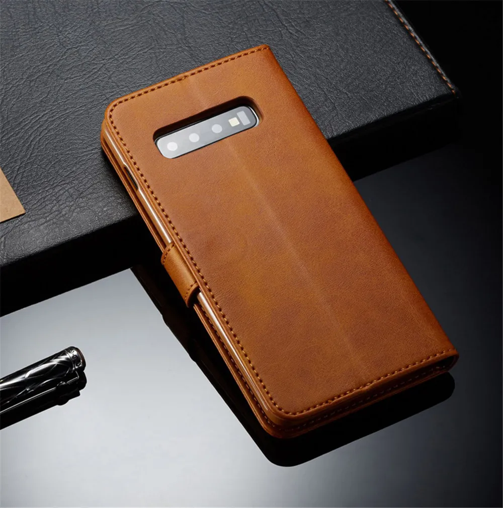Винтажный кожаный чехол-книжка с бумажником для samsung Galaxy S10 Plus S10e S8 S9 Note 8 9, простая кожаная задняя крышка для телефона в подарок