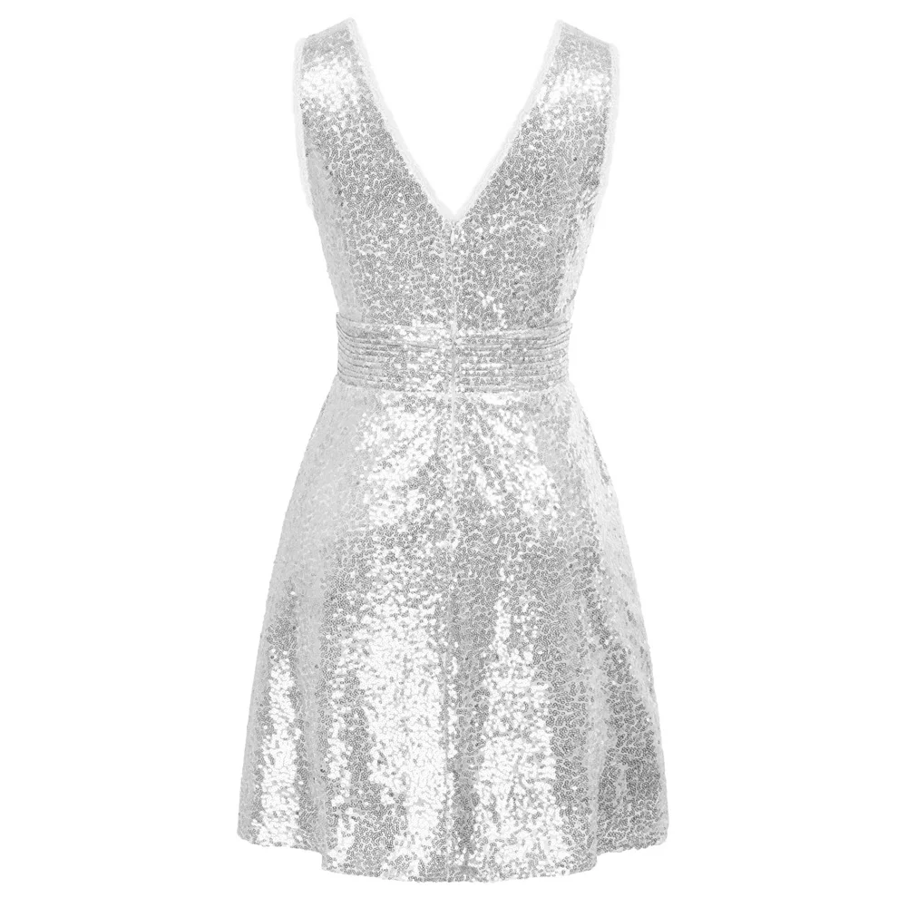 Сексуальное женское платье без рукавов с V-образным вырезом и блестками | Женская