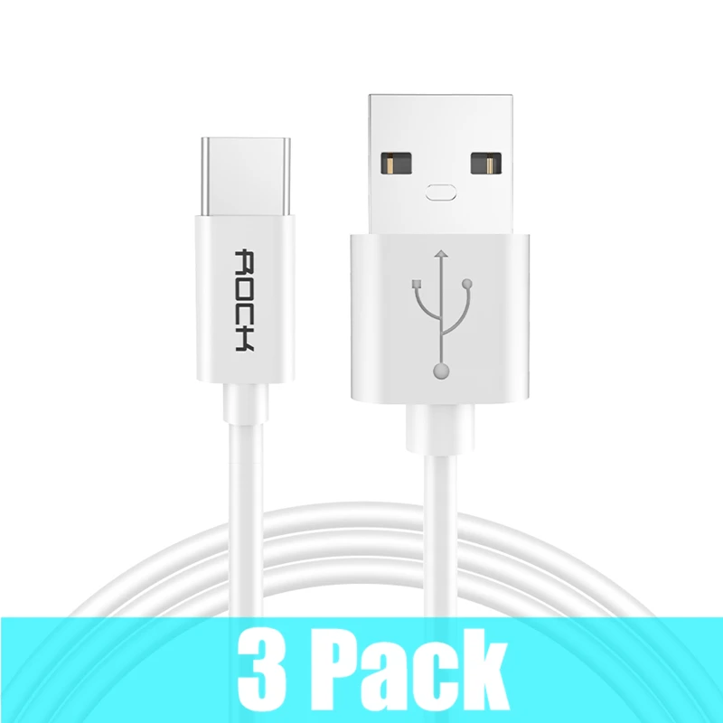 3 шт ROCK USB C кабель Usb type C провод для быстрой зарядки телефона зарядное устройство для samsung S9 Note 8 Xiaomi 6 huawei P10 адаптер USB-C - Цвет: 3 Pack White