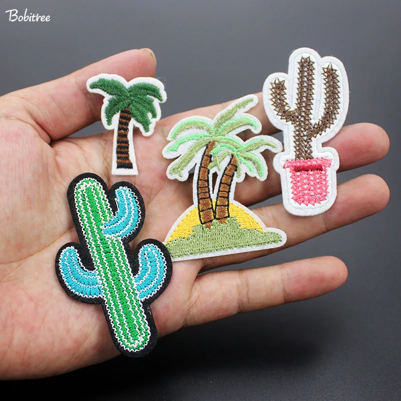 Вышитые нашивки с растениями кактусами кокосовым деревом наклейки для шитья